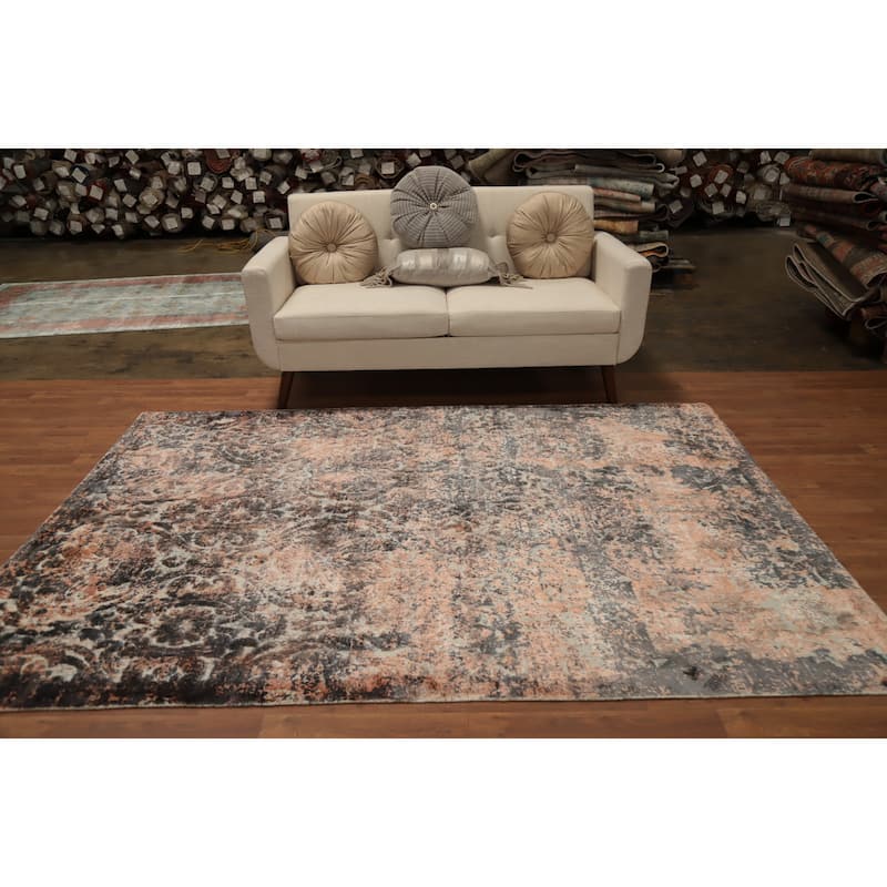 Hand Knotted Oriental Viscose Silk Carpet Modern Abstract Oranges & Rust Abstract Area Rug - 8' 0'' X 5' 8''