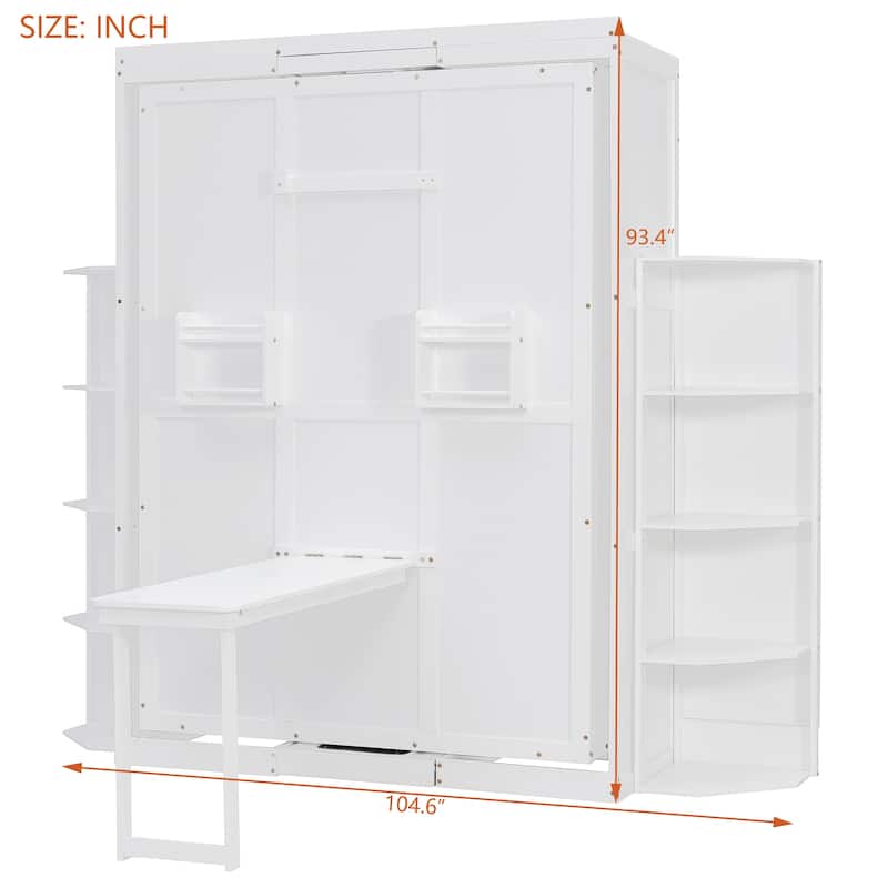 Rotating Queen Murphy Bed with Convertible Desk & Shelves - Multifunctional Hidden Wall Bed System for Small Spaces