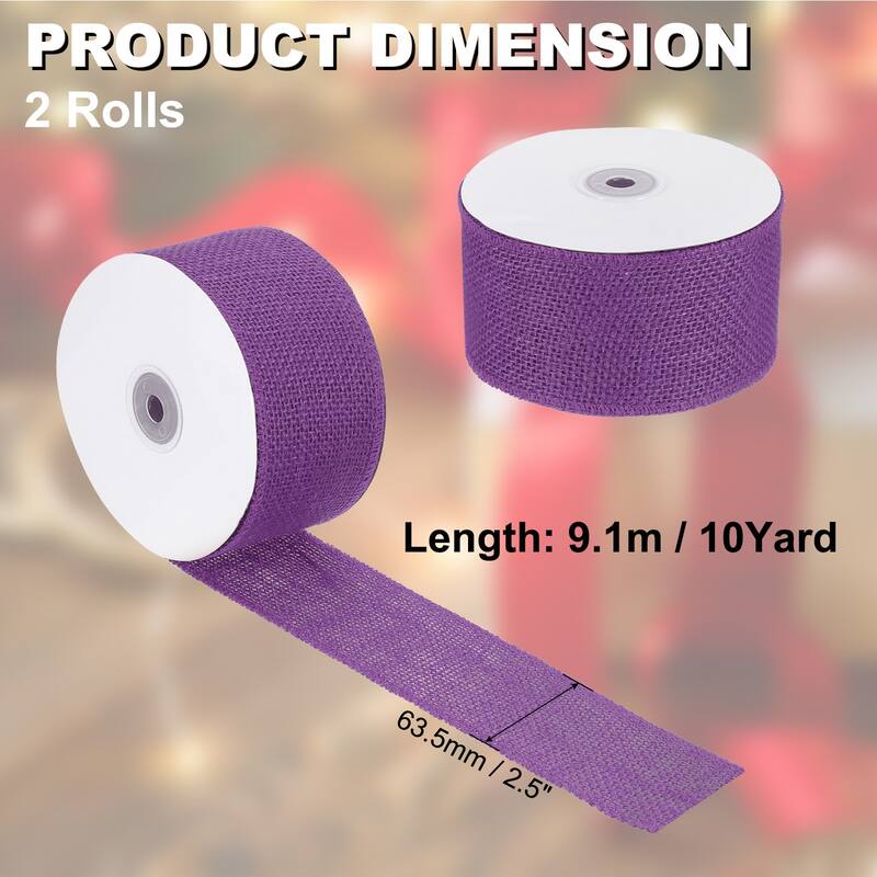 Burlap Fabric Ribbon 2pcs Jute Crafts Roll Wrapping - Purple - 2.5 Inch x 10 Yards