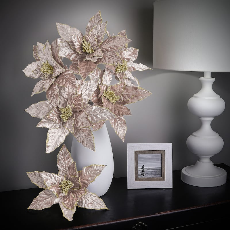 24" Glitter Edge Velvet Poinsettia Stem - 24