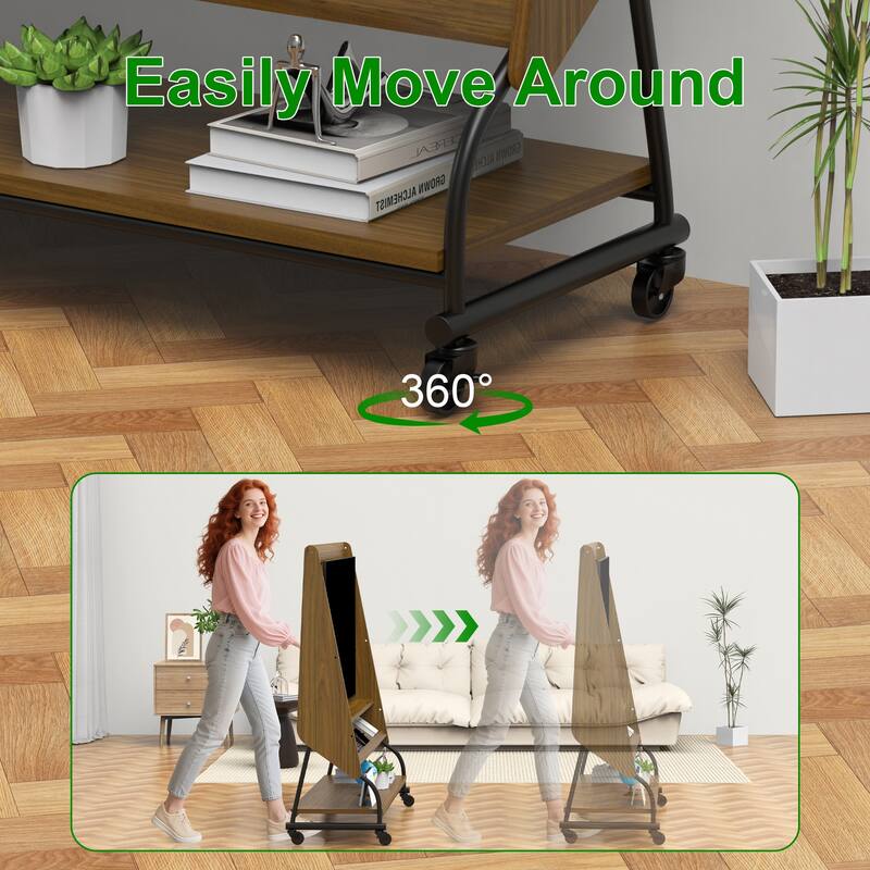 Mobile TV Stand with Mount for 32-50" TV with Projector Screen & Power Outlets - Adjustable Rolling TV Cart, MDF Wood