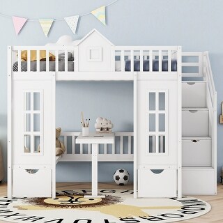 Full-Over-Full Bunk Bed with Changeable Table , Bunk Bed Turn into Upper Bed and Down Desk
