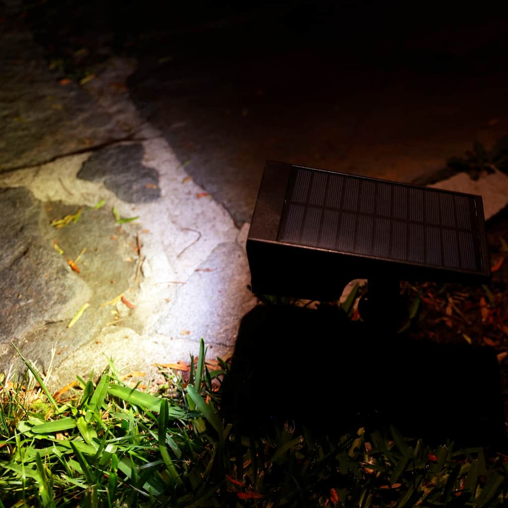 Alpine Corporation STR196SLR 11" Tall Outdoor Solar Pathway Spotlight Stake with LED Light for Garden, Patio, and Yard, Black