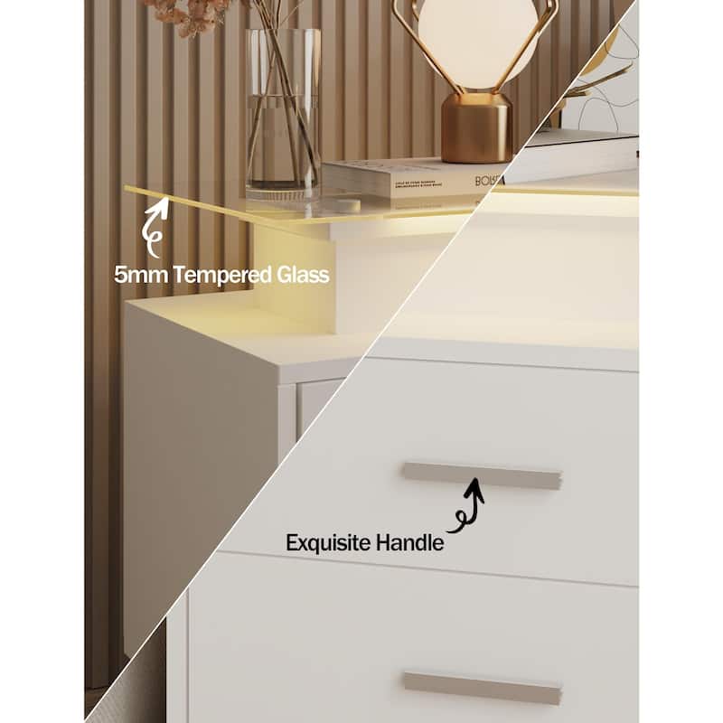 Modern Nightstand with Charging Station and LED Lights - 2 Drawers