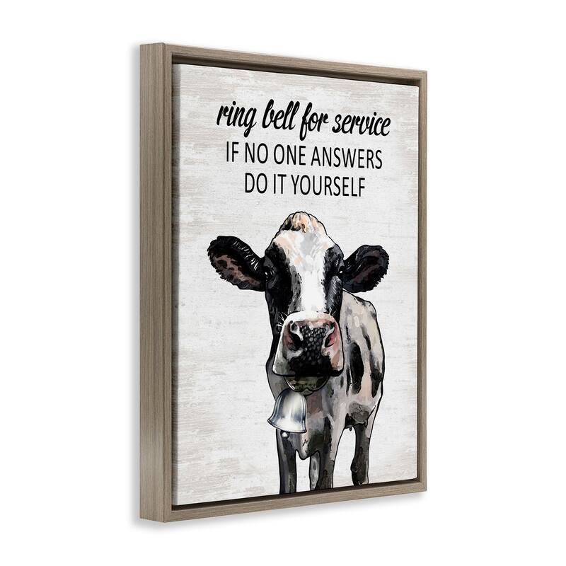Stupell Laundry Service Cow Framed Floater Canvas Wall Art Design By Lettered and Lined