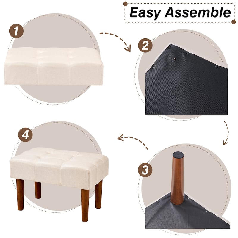 Javlergo Set of 1 or 2 Linen Ottoman Foot Rest with Wooden Legs Tufted Rectangle Upholstered Footstool for Couch Living Room