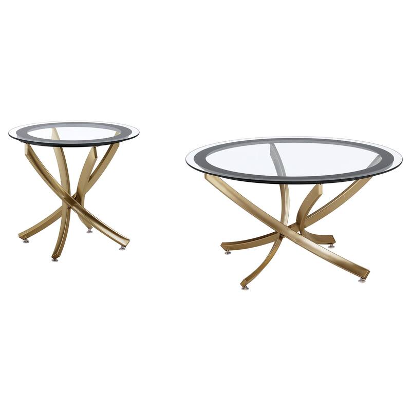 Brooke Round Glass Top Coffee Table Set - 2-Piece Set - Rose Brass