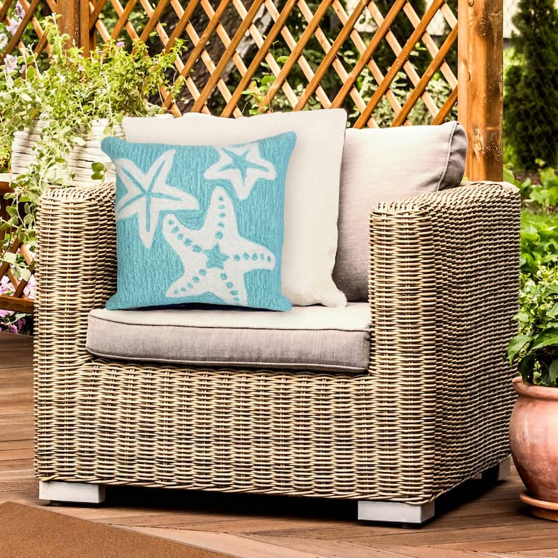 Liora Manne Frontporch Starfish Indoor/Outdoor Pillow Aqua 18" Square - Accent - 18" x 18" - Polyester - Blue