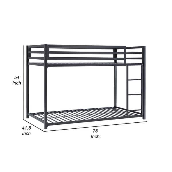 Ovi 78 Inch Twin Bunk Bed, Mounted Ladder, Ground Level Platform Bed, Black