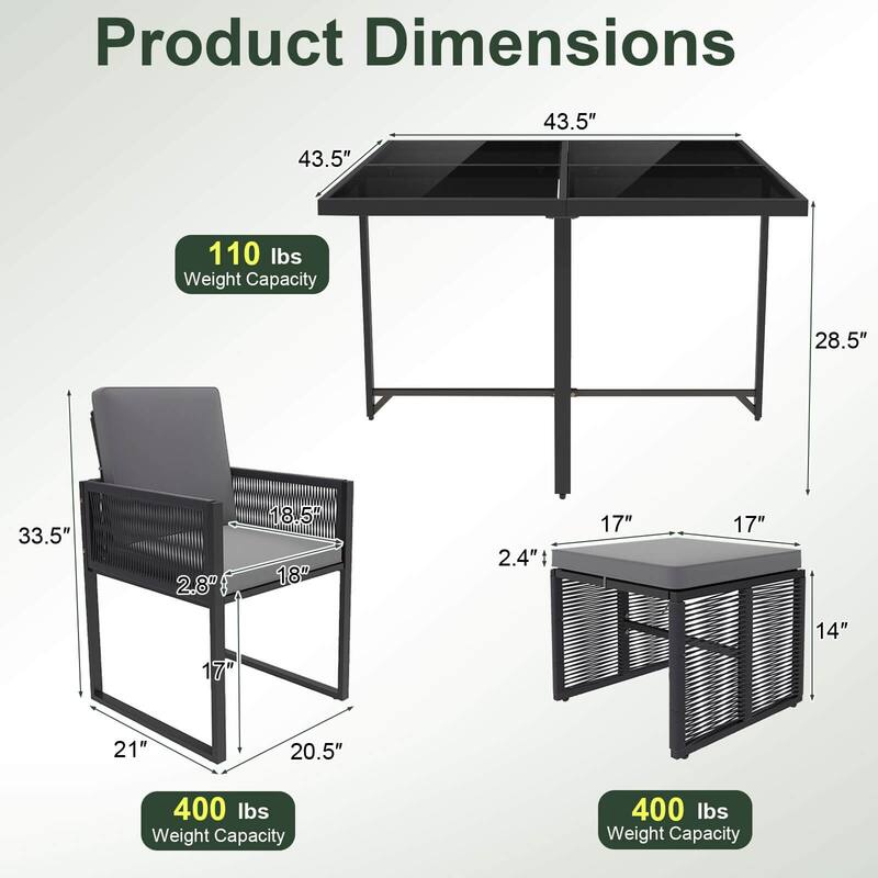 Costway 9 PCS Patio Dining Set with PE Rattan Chairs Tempered Glass - See Details