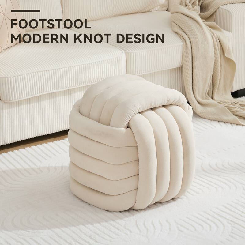 060Chenille Fabric Modern Knot Design Ottoman Makeup Stool Footstool, Comfortable and Stylish Seat for Living Room, Bedroom,