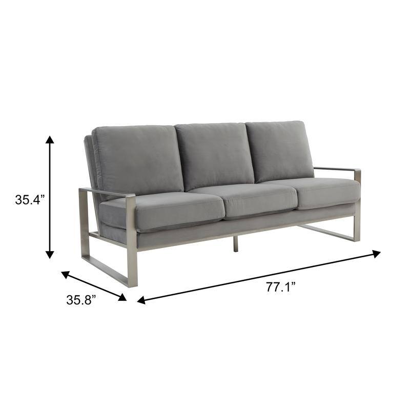 Jefferson Velvet Upholstered 3 Seater Sofa with Silver Metal Frame with Removable Cushion for Living Room, Bedroom, Office