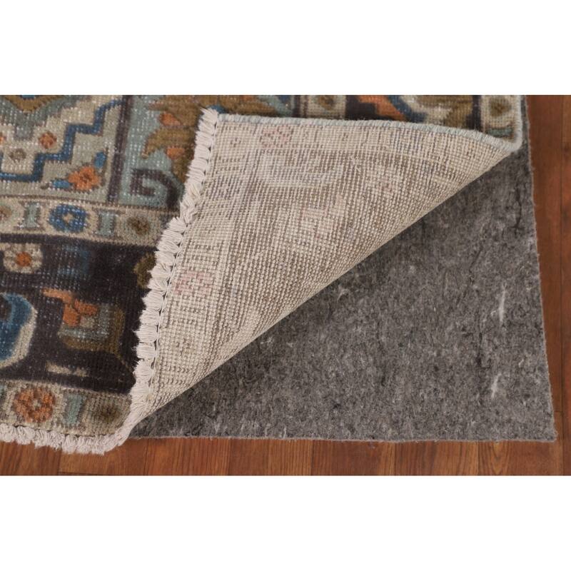 Brown Geometric Tabriz Vintage Rug Handmade Wool Carpet - 6'3"x 9'6"