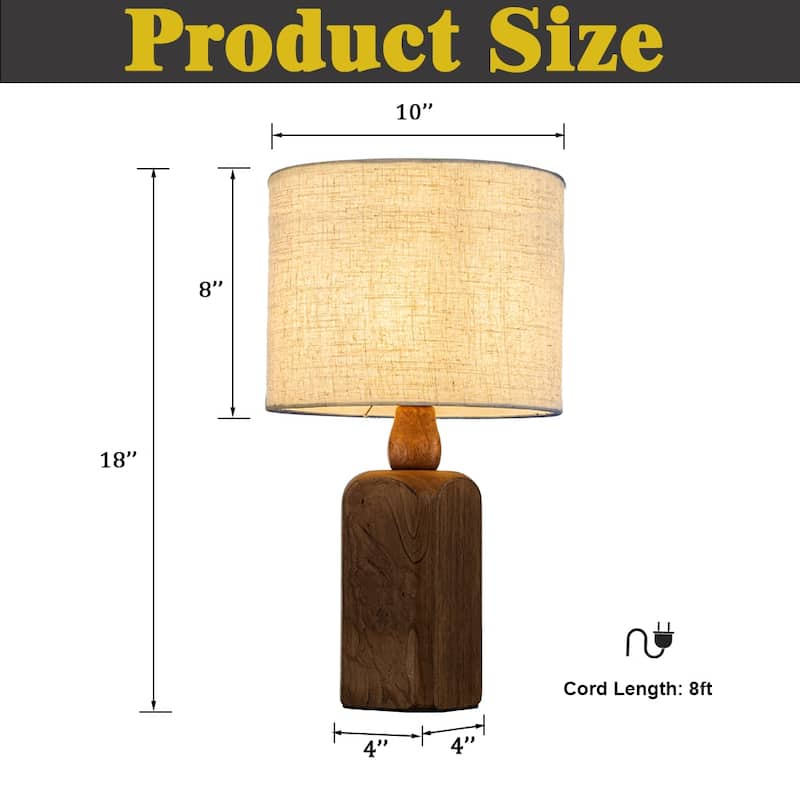 18''/22''Farmhouse Traditional Natural Solid Wood Table Lamp with Beige Fabri Drum Shade for Bedroom Living Room