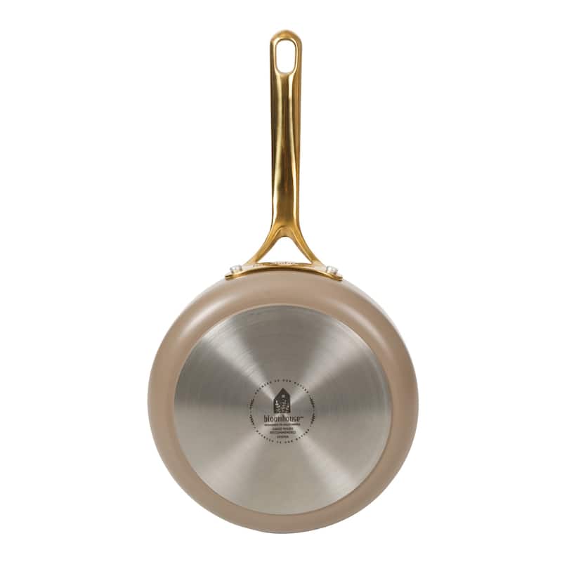 Bloomhouse Pots and Pans Heavy Duty Aluminum Premium PFA Free Ceramic Nonstick - Cappucino Cream with Gold Handle