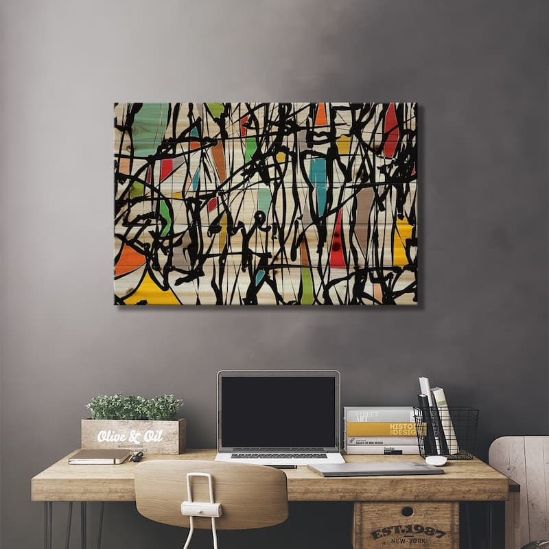 Pollock Wink III Print On Wood by Angel Estevez - Multi-Color
