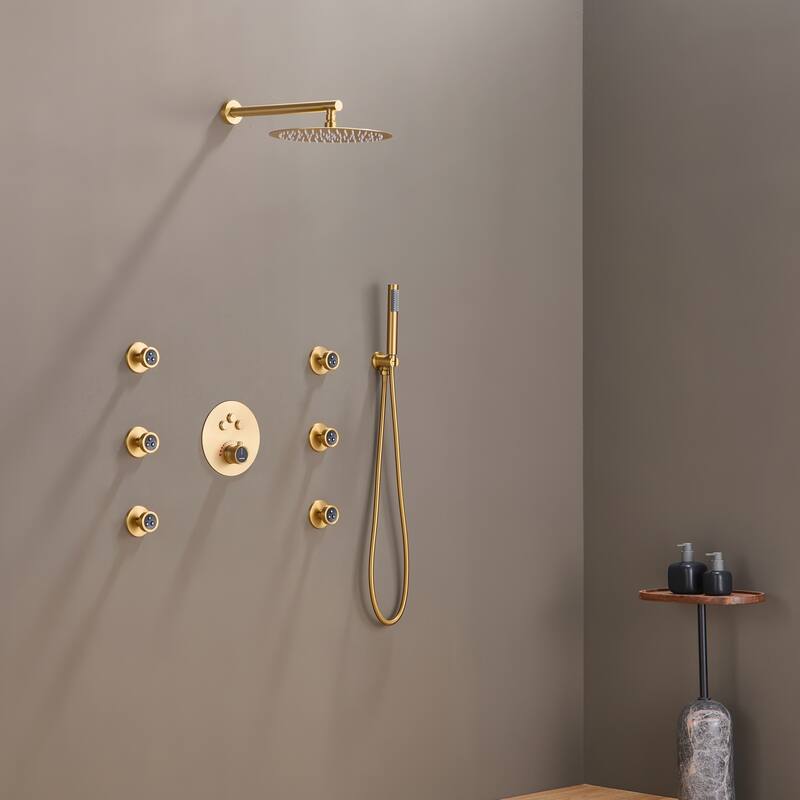 CASAINC 3-function Luxury Thermostatic Dual Shower Faucet Shower System with 6 Body Spray Jets
