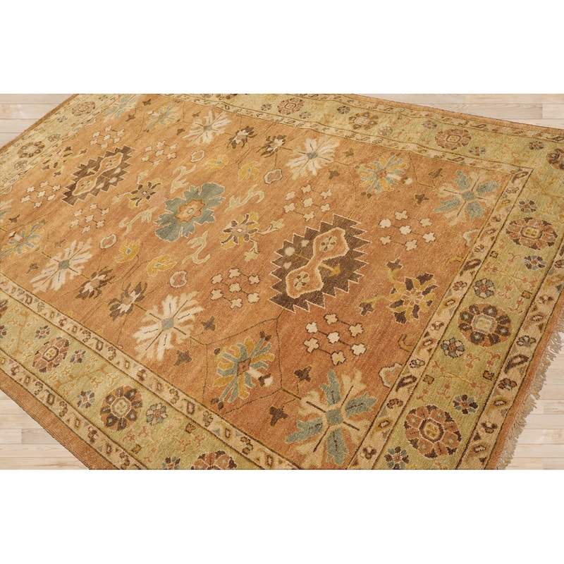 Multi Size Hand Knotted Blue Traditional Oushak Wool Oriental Area Rug - 6' 5'' x 9' 3''