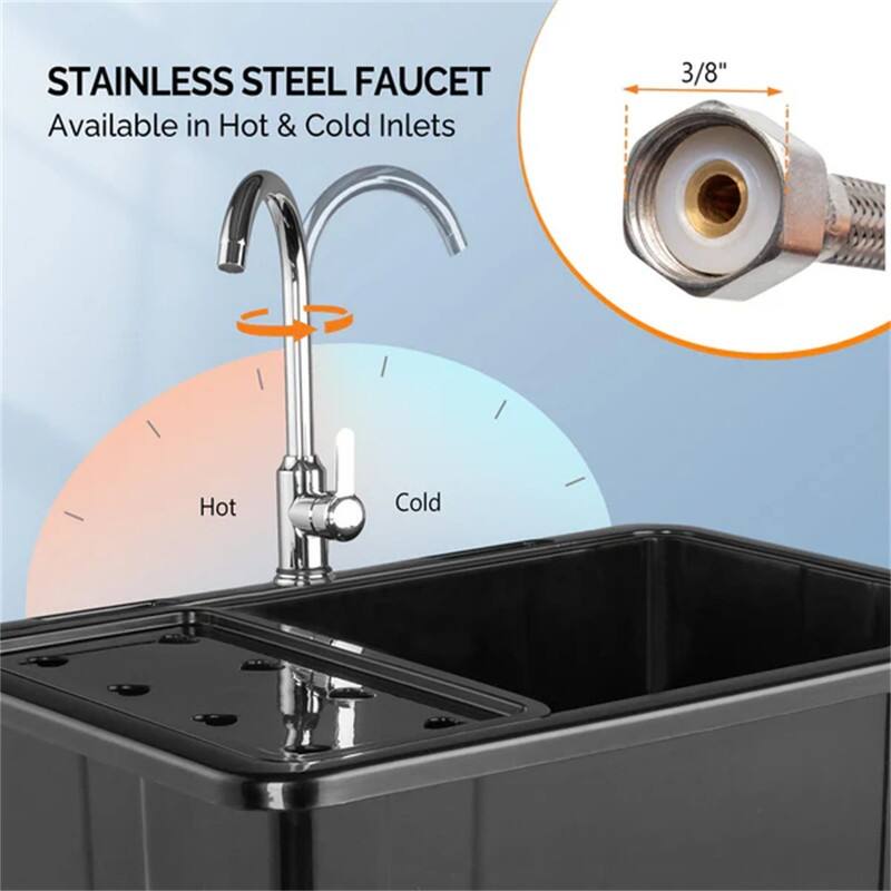 Utility Washing Room Sink Laundry Tub with Faucet & Shelf & Drainboard Black - 22.4"D x 32.3"W x 29.9"H