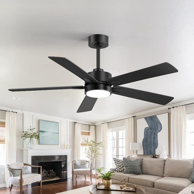 52" Integrated Ceiling Fan with LED Light and Remote(5-Blade) - All Black