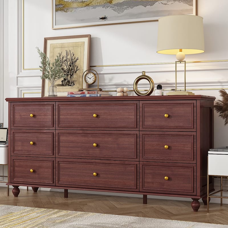 63"W Wood Dresser Bedroom Storage Drawer Organizer Closet 9 Drawer