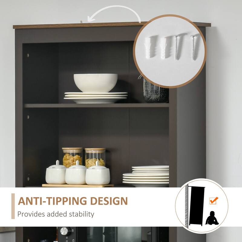 HOMCOM 70" Kitchen Buffet Hutch with 3-Tier Shelving, Freestanding Storage Pantry Cabinet w/ Adjustable Shelves and Countertop