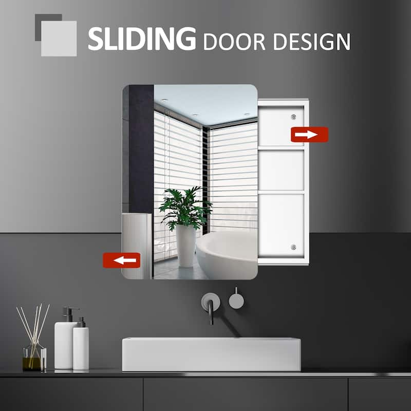 kleankin 18'' x 26''/46cm x 66cm Wall Mount Bathroom Medicine Cabinet Mirror Sliding Door with 3-Tier Storage Shelf