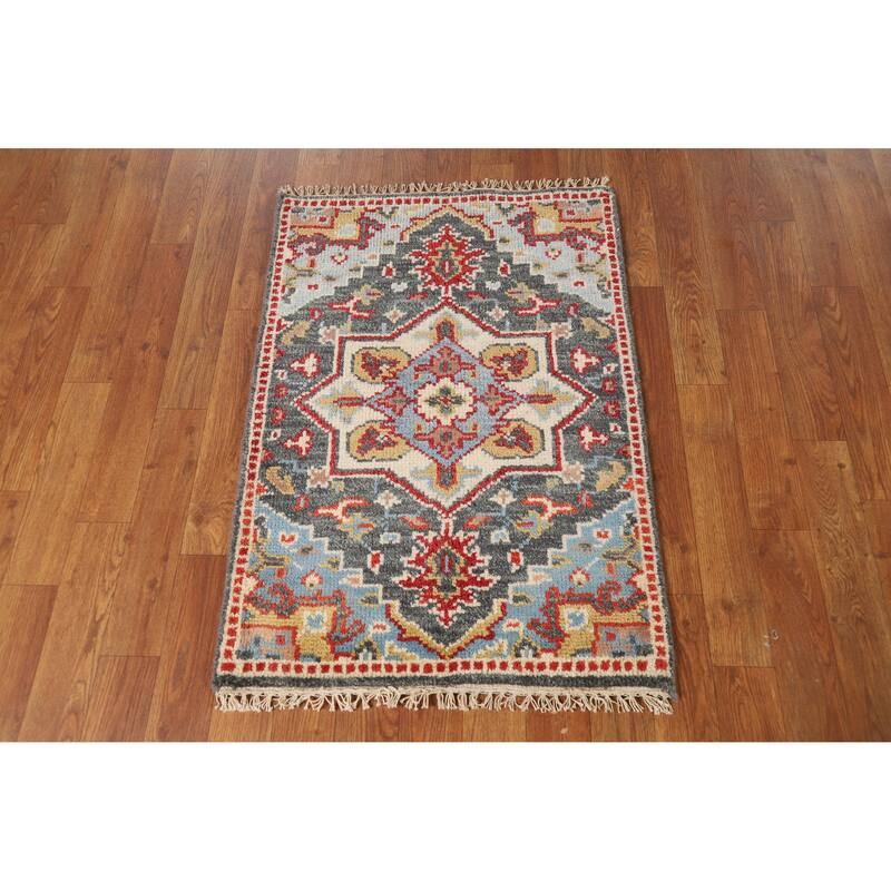 Hand Knotted Oriental 100% Wool Carpet Traditional Medallion Greys & Charcoal Heriz (serapi) Area Rug - 3' 0'' X 2' 0''