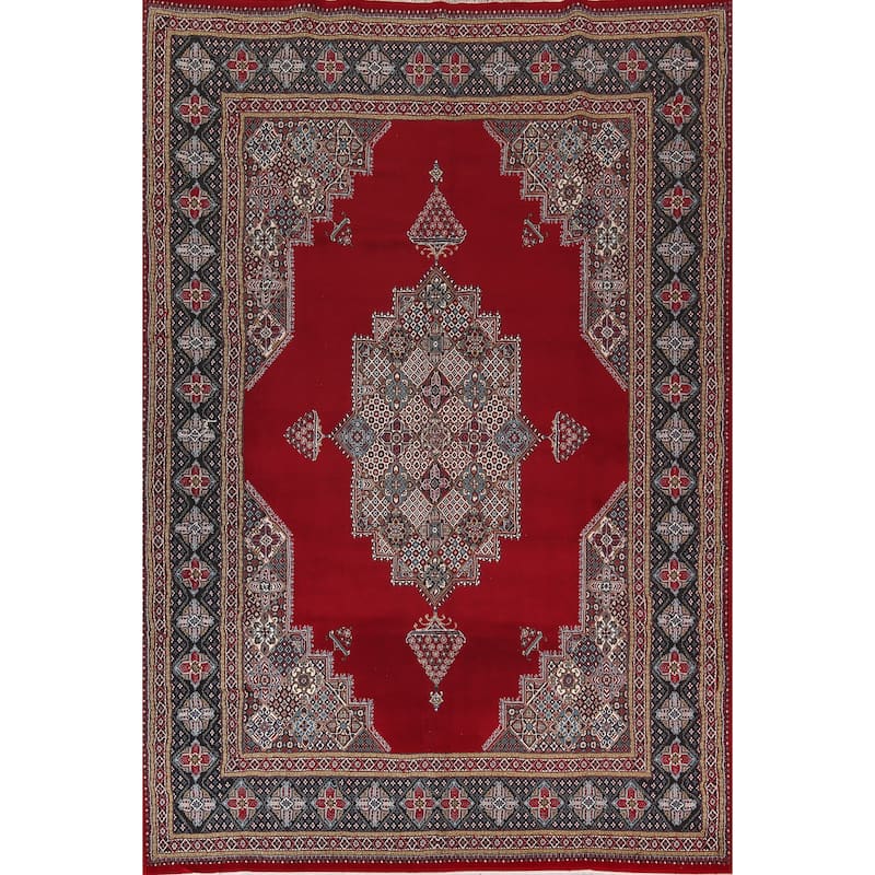 Geometric Red Kashan Turkish Rug Machine Made Carpet - 9'9" x 13'3"