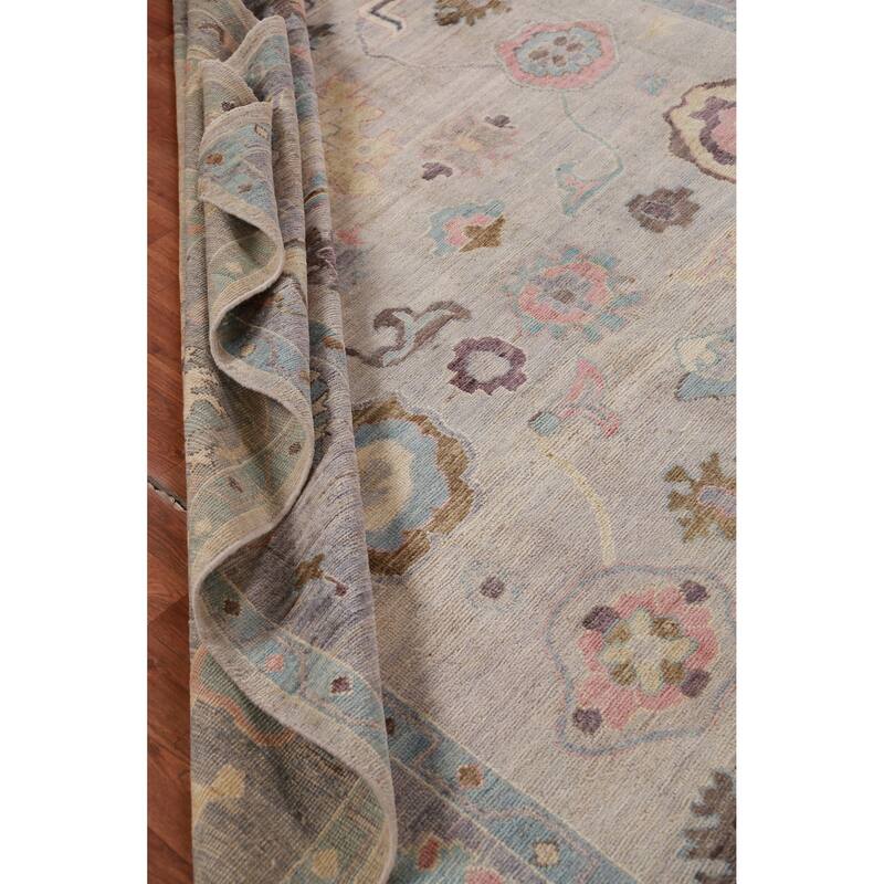 Hand Knotted Oriental 100% Wool Carpet Transitional All-Over Beige & Ivories Oushak Area Rug - 9' 9'' X 8' 1''