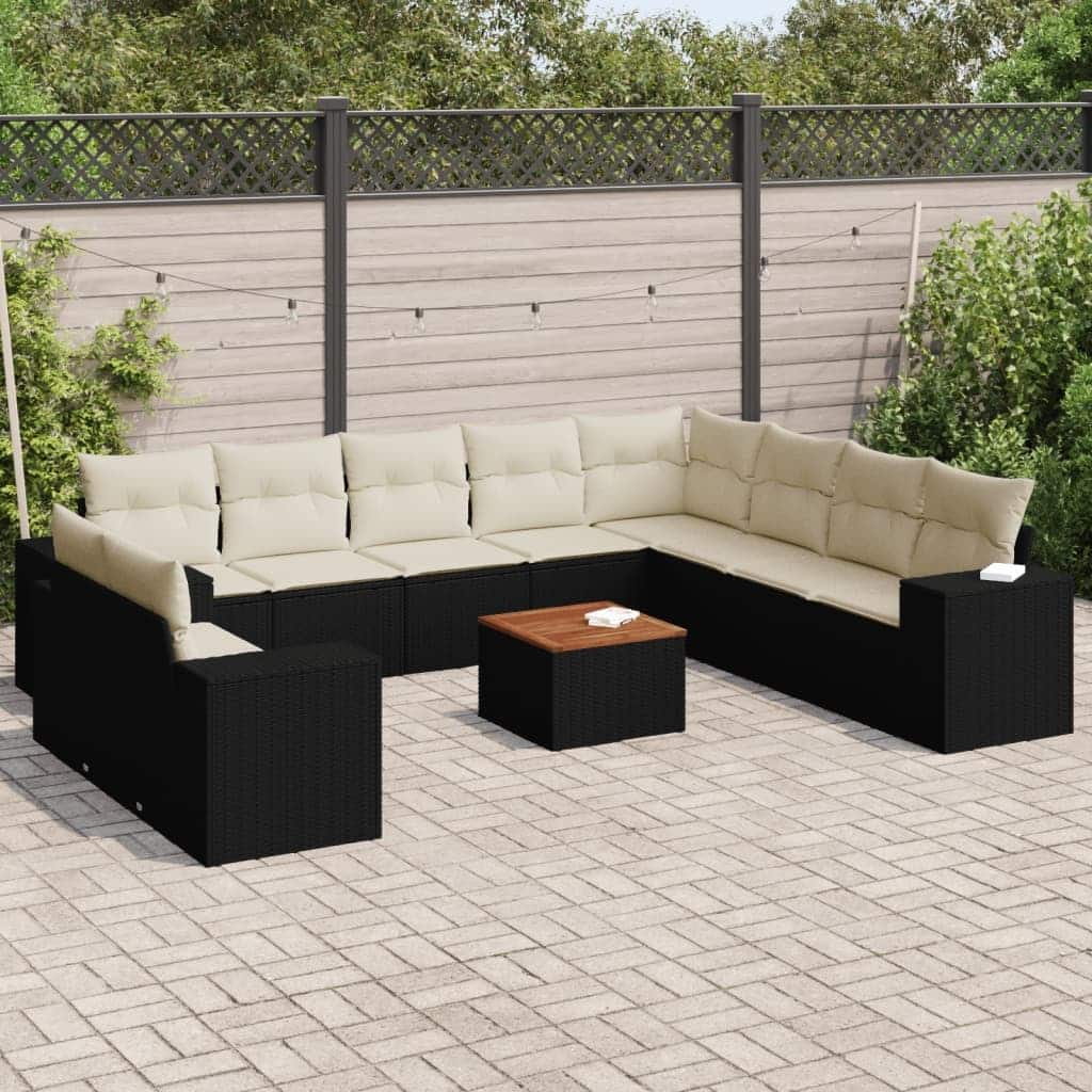 vidaXL Patio Sofa Set with Cushions Outdoor Furniture 11 Piece Poly Rattan - 21.7 x 21.7 x 14.6