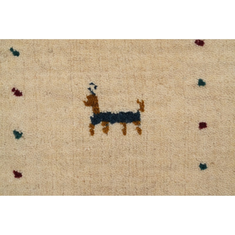 Hand Knotted Oriental 100% Wool Carpet Tribal Animal Pictorial Beige & Ivories Gabbeh Area Rug - 9' 9'' X 6' 7''