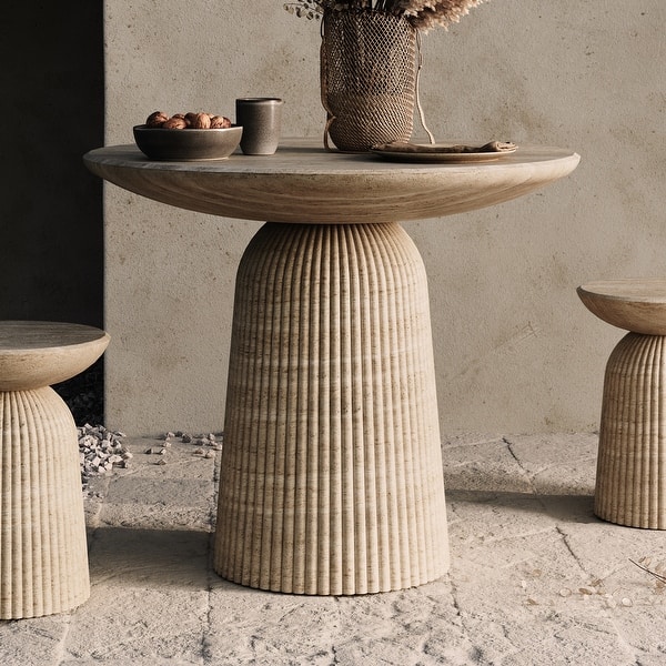 slide 2 of 16, Studio London Faux Travertine Bistro Table Maddox Concrete Patio Table Faux Travertine