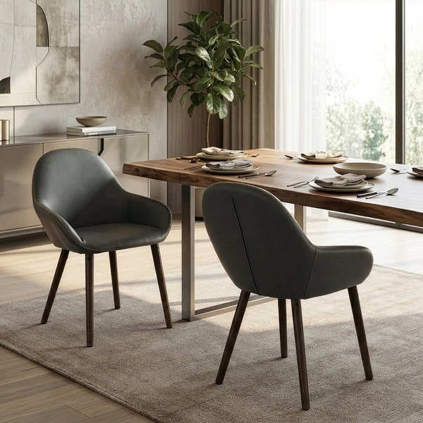slide 2 of 10, Alan Vintage Grey Faux Leather Contrast Stitch Arm Chair (Set of 2)
