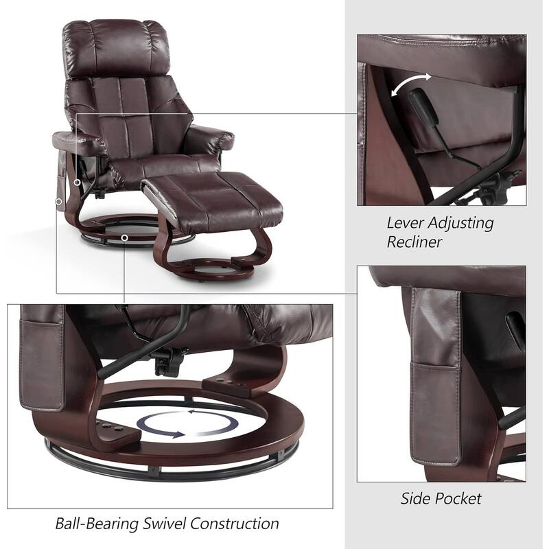 MCombo Set of 2 Recliner Chair with Ottoman Vibration Massag Faux Leather 9068