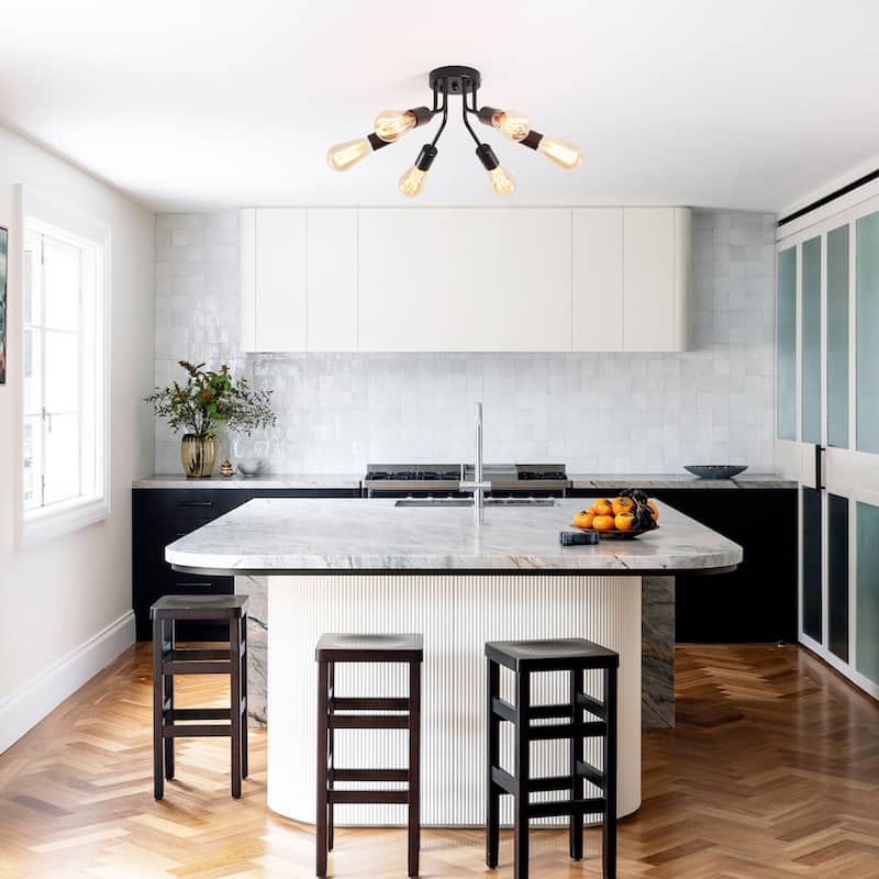 6-Light Modern Sputnik Light Fixture Semi Flush Mount Ceiling Lighting - 14.76' W