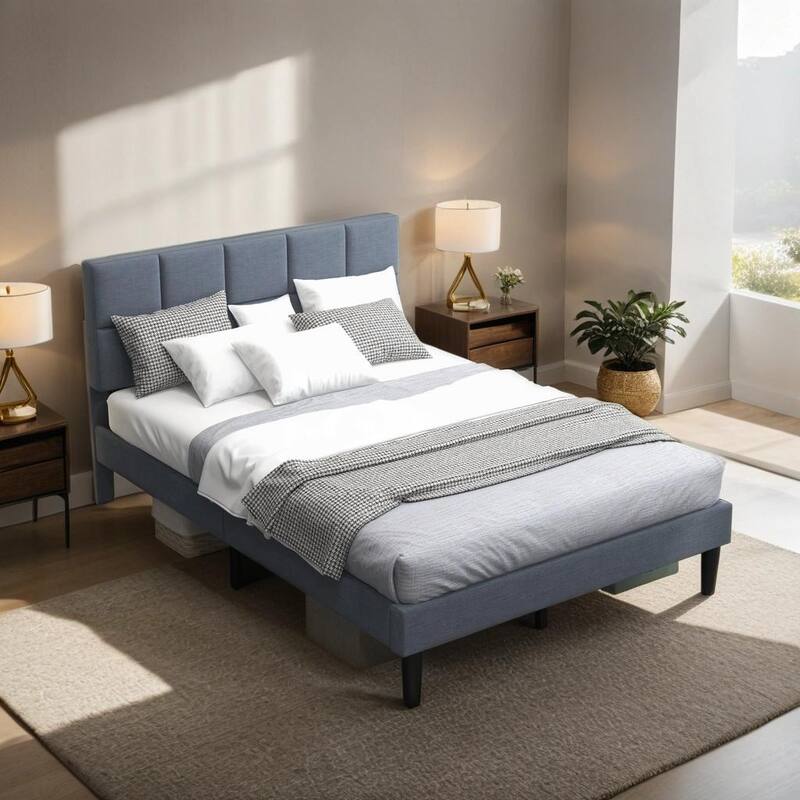 Wood Rustic Style Platform Bed with Headboard