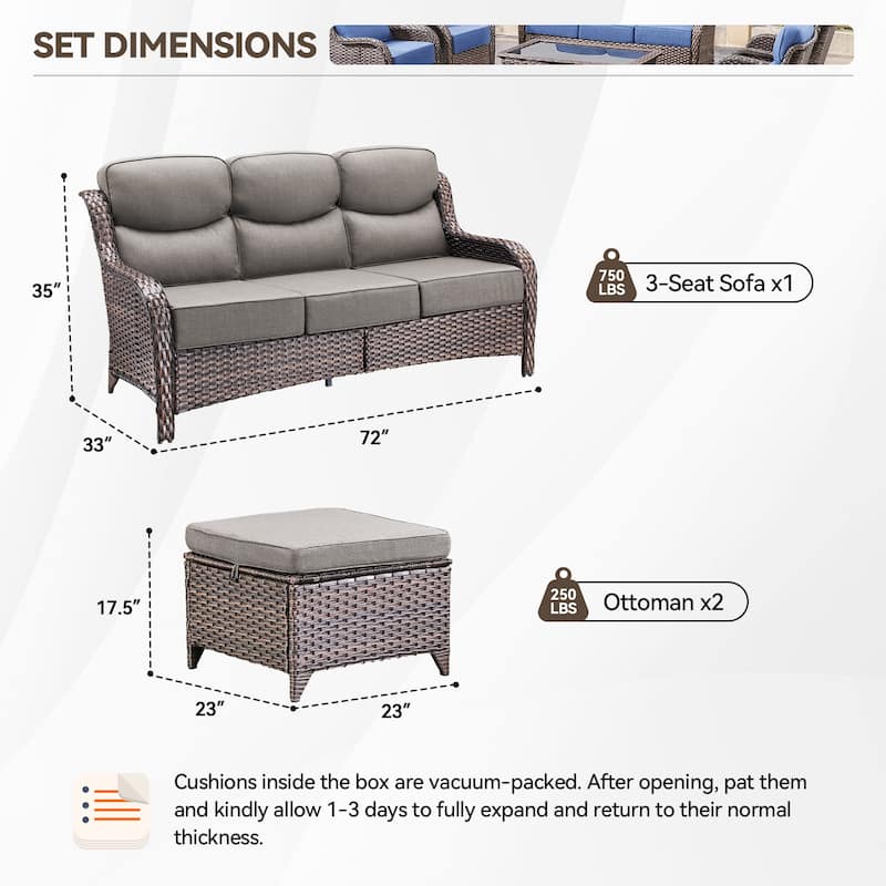 Outdoor Patio Sofa Swivel Chair with 6-Inch Thick Cushions Set