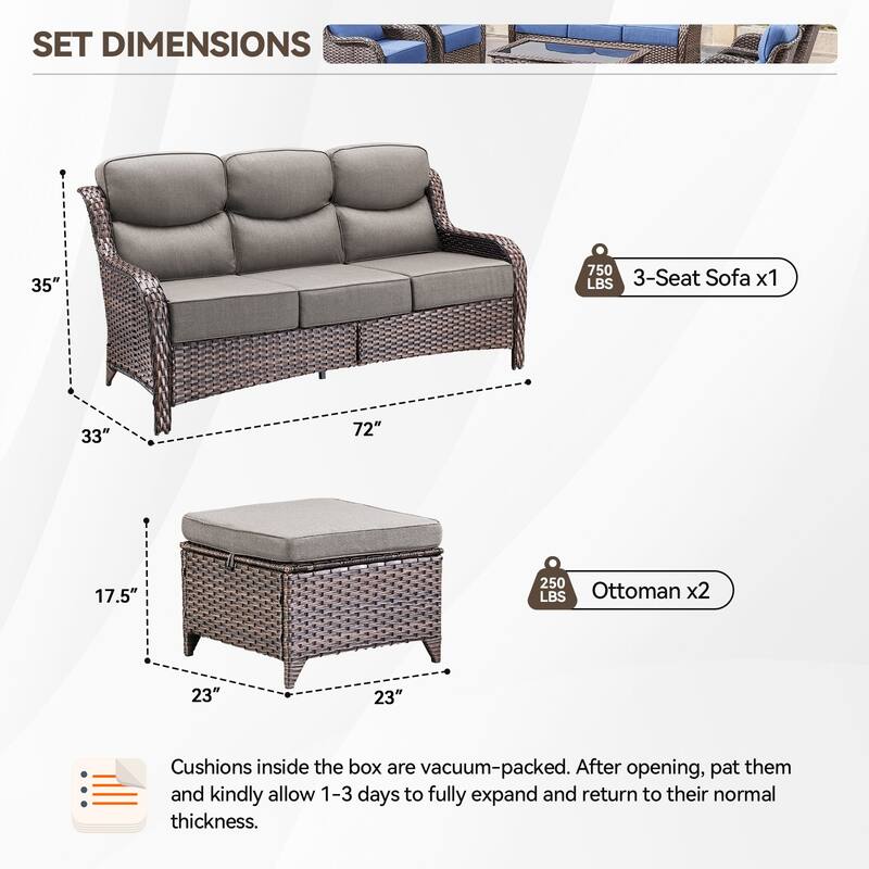 Pocassy Patio Furniture Set with Swivel Chairs, All Weather Patio Wicker