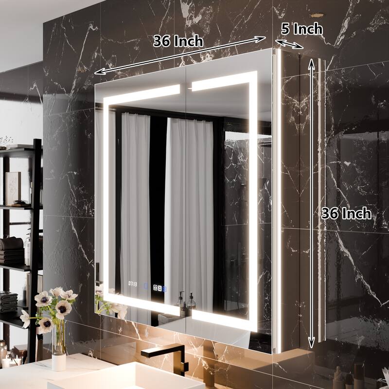 36'' H Recessed or Surface Mounted Bathroom LED Mirror Cabinet With Defogger, Dimmer, 10x magnifying
