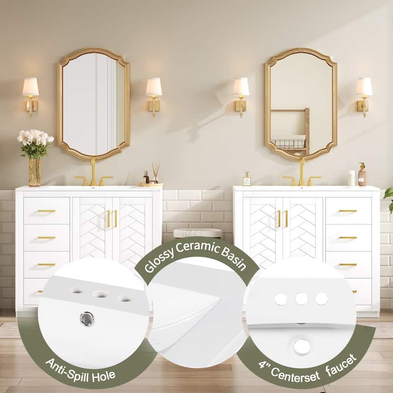 GDFStudio - Carrington Modern Freestanding Double Bathroom Vanity Set with Ceramic Sinks, Drawers & Soft Closing Doors - 72'W