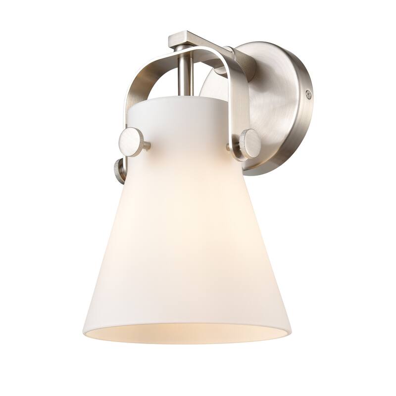 Innovations Lighting 423-1W-10-7 Pilaster II Cone Sconce Pilaster II - Satin Nickel / Matte White