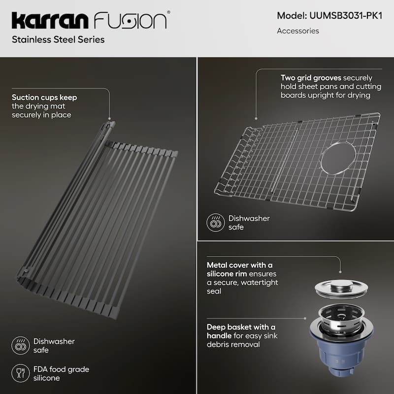 Karran USA UUMSB3031-PK1 Fusion 30" Undermount Single Basin Stainless
