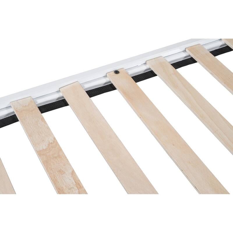 White Queen Size Metal Bed with USB Outlet & Underbed Storage, Mattress Ready