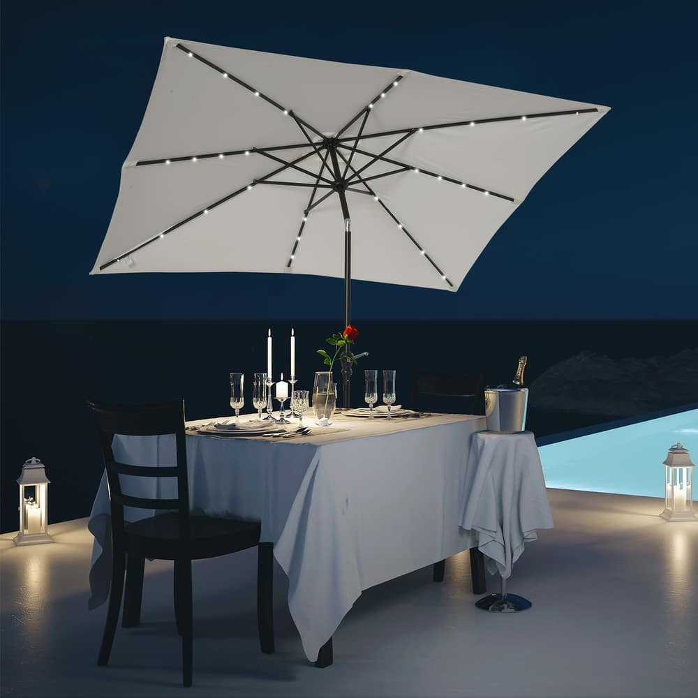 Outsunny 9-ft x 7-ft Square LED Patio Umbrella with Lights for Outdoors, Solar Umbrella