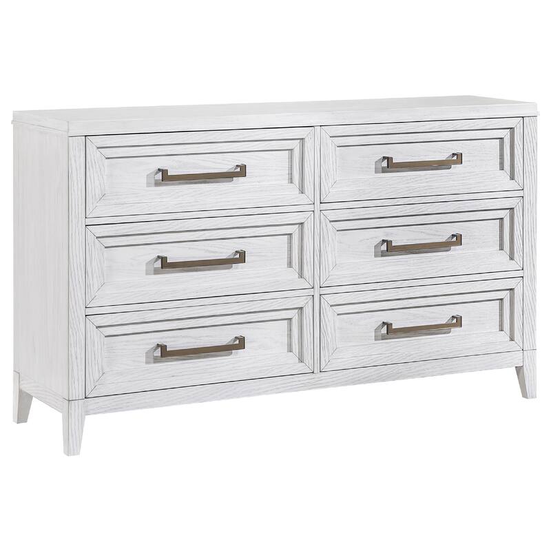 Leva 4pc Queen Bed Set with Dresser and Mirror, Distressed White