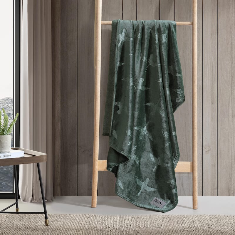 Eddie Bauer Geese Embossed Signature Plush Throw Blanket - Green