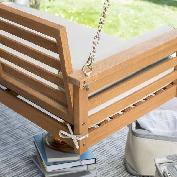 Deep Seat Wood Porch Swing Outdoor Bed With Cushion And 2 Bolster Pillows Overstock 30668153
