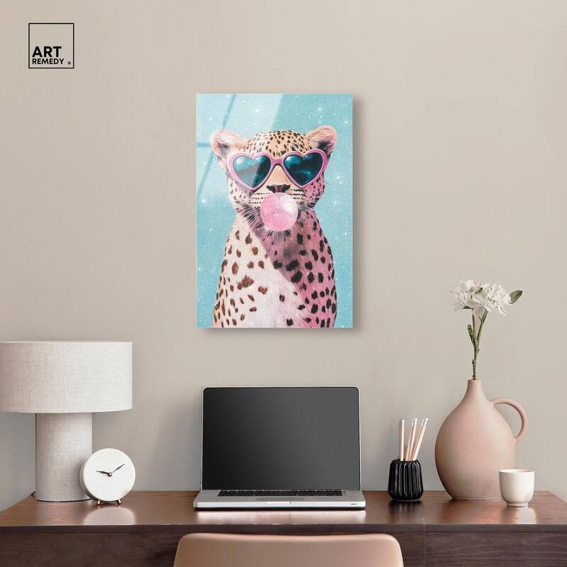 Pastel Cheetah Bubblegum Acrylic by Art Remedy, Ready to Hang