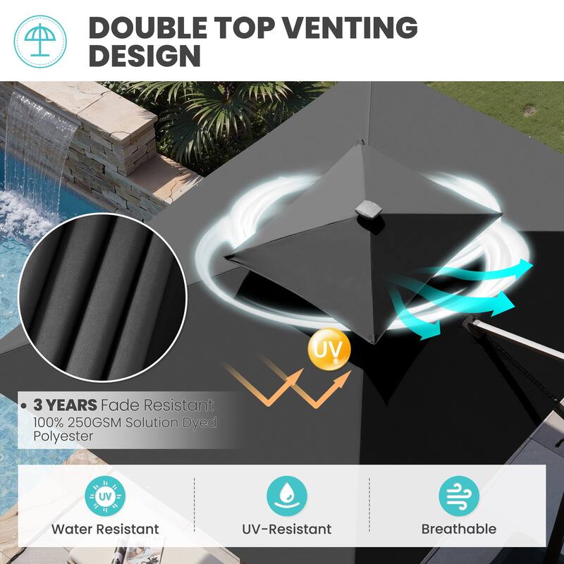 11 FT Square Outdoor Premium Double Top Solar Powered LED Patio Cantilever Umbrella